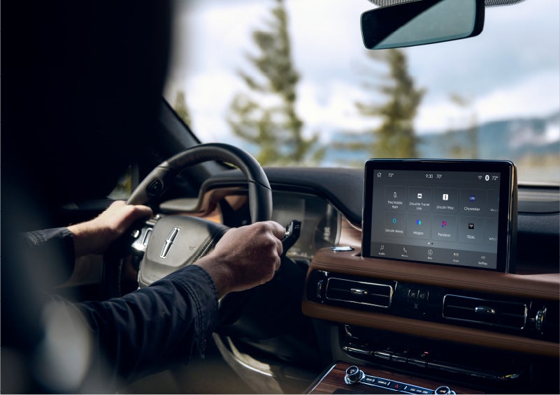 The Lincoln+Alexa app screen is displayed in the center screen of a 2023 Lincoln Aviator® Grand Touring SUV | Capital Lincoln of Wilmington in Wilmington NC