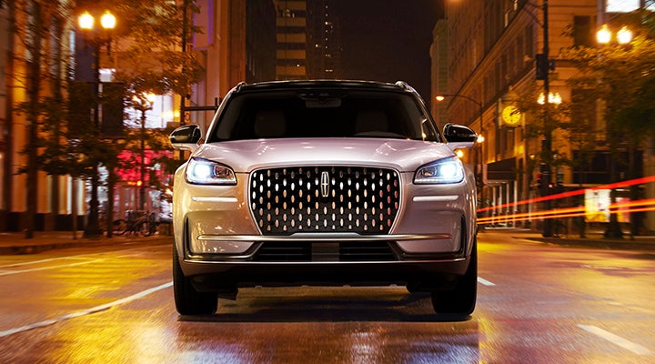 The striking grille of a 2024 Lincoln Corsair® SUV is shown. | Capital Lincoln of Wilmington in Wilmington NC